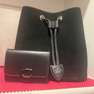 Coach black suede bucket bag